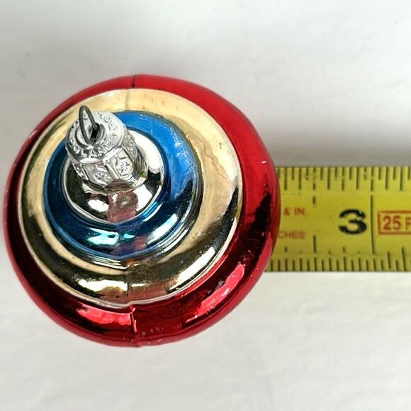 Vintage Poland Mercury Glass Christmas Ornament Spinning Top Blue Red Gold - Picture 7 of 7